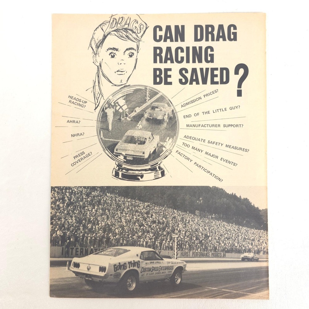 Vintage Ford Mustang Drag Racing Print Ad NHRA Performance Advertising Garage
